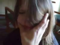 Sexy blonde babe getting face fucked by huge cock